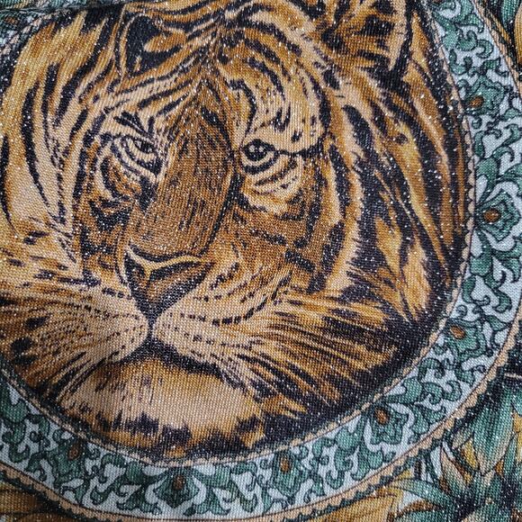 Vintage Lion Portrait Shirt Brown Baroque Jungle Top Shimmer Sheer Knit Small - Picture 14 of 15